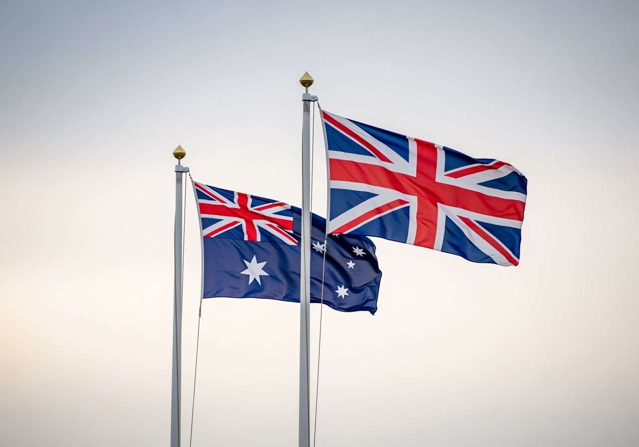 Drapeaux Australie et UK ensemble représentant le partenariat de voyage