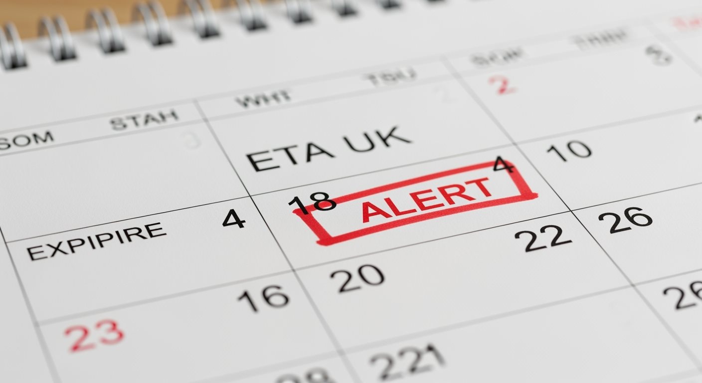 Calendrier montrant date expiration ETA UK