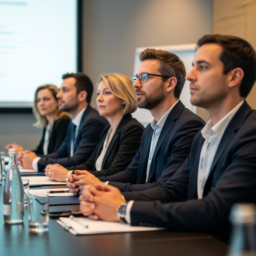 Conférence business UK avec participants internationaux