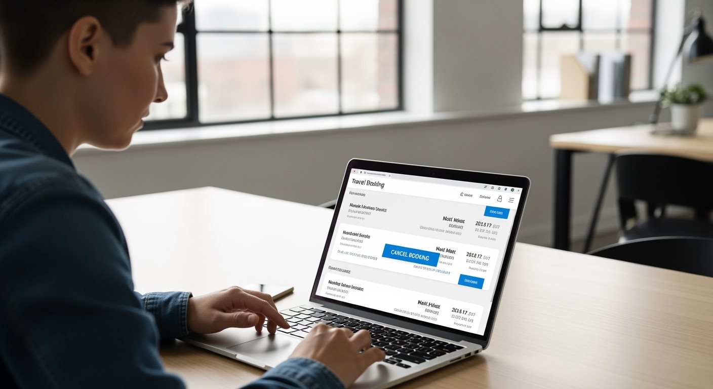 Personne annulant une réservation de voyage sur ordinateur portable