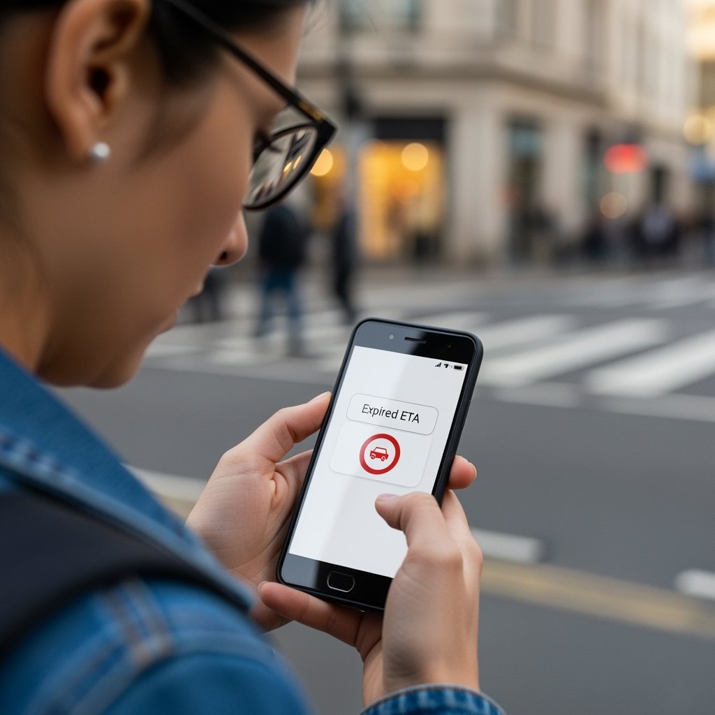Personne inquiète regardant notification ETA expirée