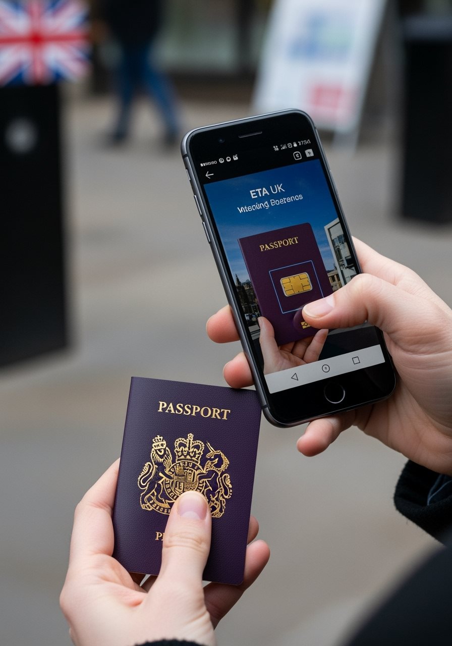 Smartphone application ETA UK scan passeport biométrique